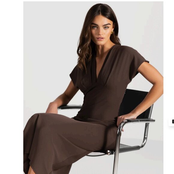 JAKI Made in Italy Juliette V Neck Dress  Espresso Brown Size XL NWT - Picture 4 of 13